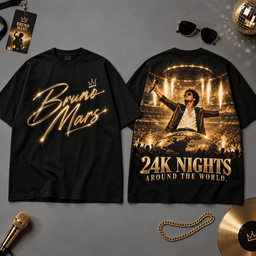 Bruno Mars 24K Nights Around the World 3D Shirt for Fans Who Live for the Stage NDN Flat Shirt Mockup