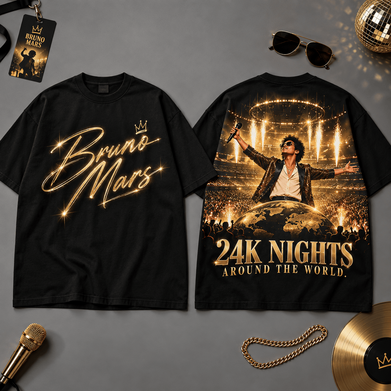 Bruno Mars 24K Nights Around the World 3D Shirt for Fans Who Live for the Stage NDN Flat Shirt Mockup