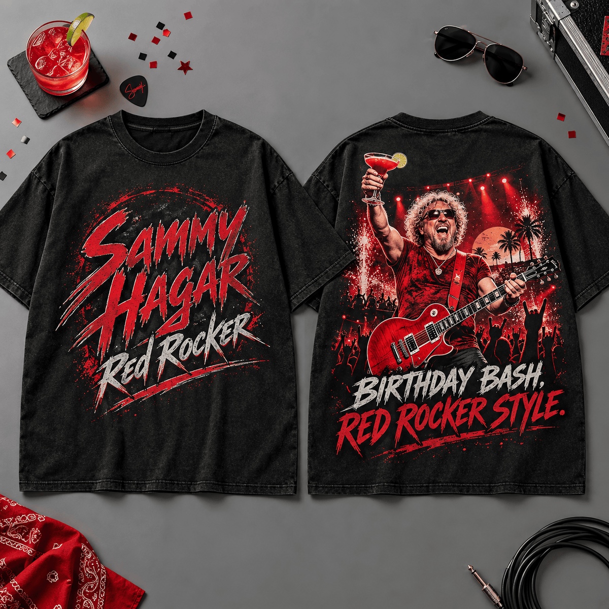 Sammy Hagar Birthday Bash Red Rocker 3D Shirt for Fans Who Turn the Volume Up NDN Flat Shirt Mockup