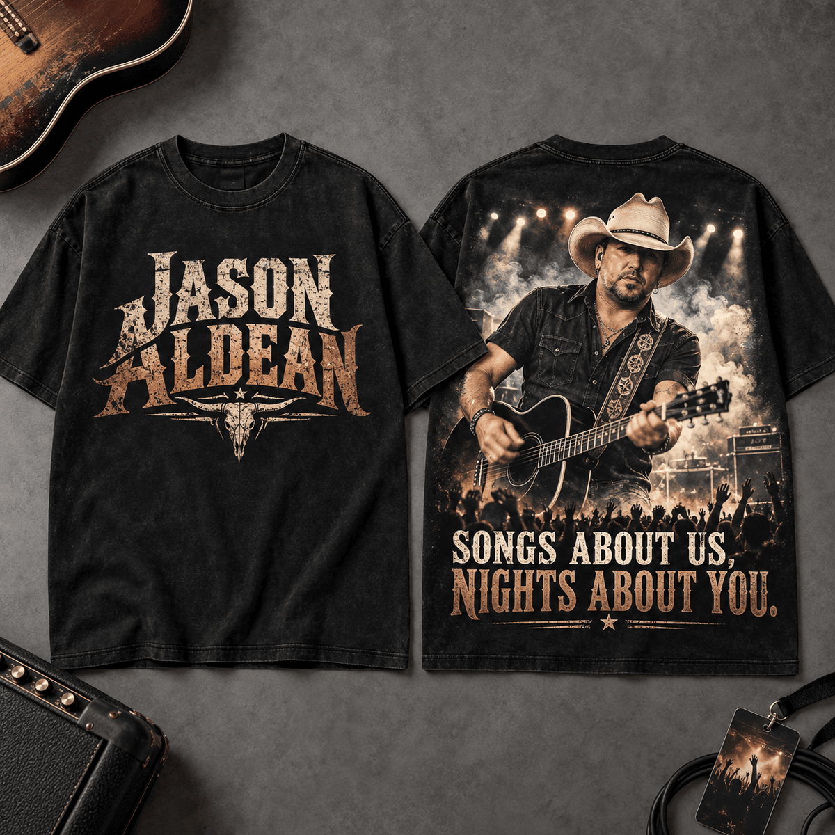 Jason Aldean Songs About Us 3D Shirt for Country Fans on Nights About You NDN Flat Shirt Mockup