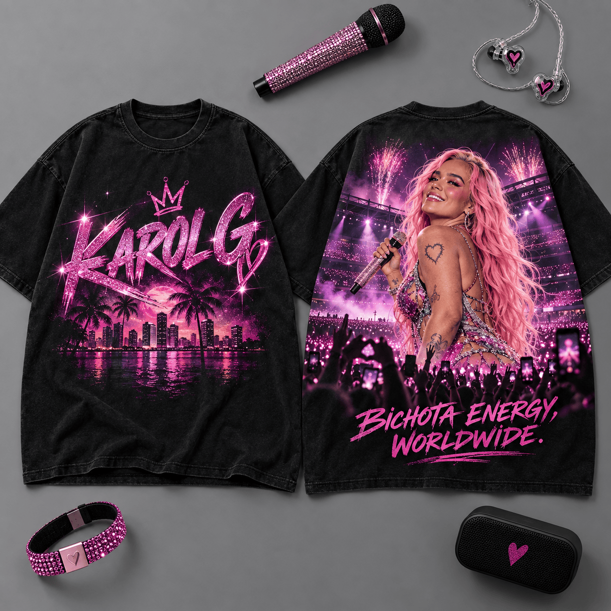 Karol G Bichota Energy Worldwide 3D Shirt for Fans Who Own the Night NDN Flat Shirt Mockup
