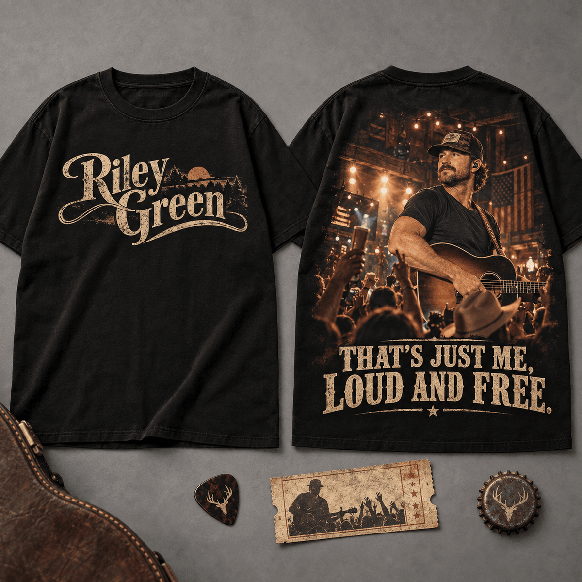 Riley Green That's Just Me 3D Shirt for Fans Who Stay Loud and Free NDN Flat Shirt Mockup