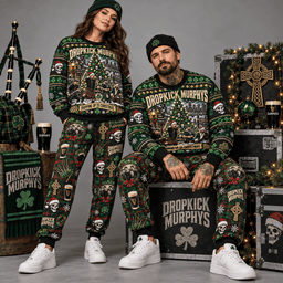 Dropkick Murphys Shipping Up To Christmas Green Sweater and Jogger Pants Set NDN Worn Set Mockup