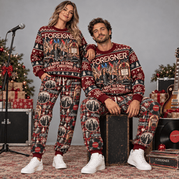 Foreigner I Want To Know What Christmas Is Red Black Sweater and Jogger Pants Set NDN Worn Set Mockup