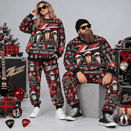 ZZ Top Sharp Dressed Santa Christmas Sweater and Jogger Pants Set Festive Rock NDN Worn Set Mockup