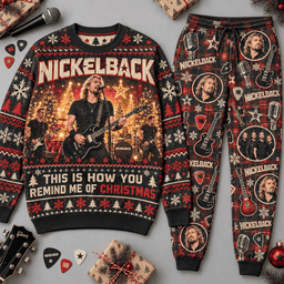 Nickelback This Is How You Remind Me of Christmas Sweater and Jogger Pants Set NDN Flat Set Mockup