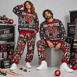 Foo Fighters Learn to Fly Santa Sleigh Sweater and Jogger Pants Set Christmas NDN Worn Set Mockup