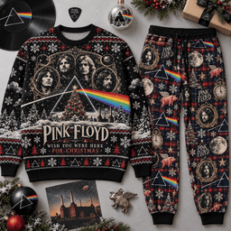 Pink Floyd Prism Holiday Portrait Sweater and Jogger Pants Set Festive Rock Music NDN Flat Set Mockup