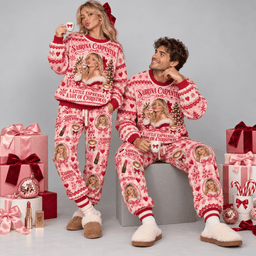 Sabrina Carpenter A Little Espresso A Lot of Christmas Sweater and Jogger Pants Set NDN Worn Set Mockup