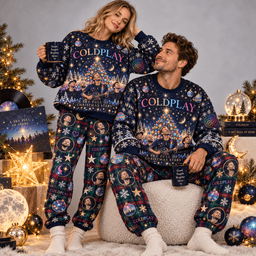 Coldplay Celestial Band Portrait Christmas Sweater and Jogger Pants Set Holiday Music NDN Worn Set Mockup