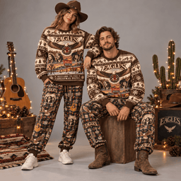 Eagles Christmas at the Hotel California Sweater and Jogger Pants Set Red Green NDN Worn Set Mockup
