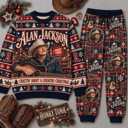 Alan Jackson A Country Artist A Country Christmas Black Sweater and Jogger Pants Set NDN Flat Set Mockup
