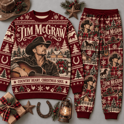 Tim McGraw A Country Heart Christmas Soul Portrait Navy Sweater and Jogger Pants Set NDN Flat Set Mockup