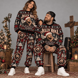 Jelly Roll Sing Loud Love Big This Christmas Black Sweater and Jogger Pants Set NDN Worn Set Mockup
