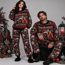 Disturbed Santa's Down With The Sickness Christmas Sweater and Jogger Pants Set NDN Worn Set Mockup