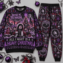 Bring Me The Horizon All I Want Is A Heavy Christmas Sweater and Jogger Pants Set NDN Flat Set Mockup