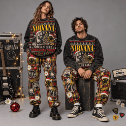 Nirvana Smells Like Christmas Spirit Holiday Graphic Sweater and Jogger Pants Set NDN Worn Set Mockup