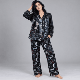 Evanescence Long Sleeve Pajamas Set with Amy Lee Portrait and Snowflake Graphics NDN Worn Pajamas Mockup