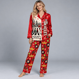 The Beatles Abbey Road Christmas Character Pattern Long Sleeve Pajamas Set NDN Worn Pajamas Mockup