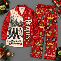 The Beatles Abbey Road Christmas Character Pattern Long Sleeve Pajamas Set NDN Flat Pajamas Mockup