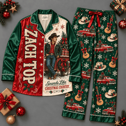 ZZ Top Portrait Green Reindeer Christmas Pattern Long Sleeve Pajamas Set NDN Flat Pajamas Mockup