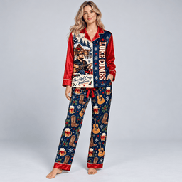 Luke Combs Portrait Festive Snowman Holiday Pattern Long Sleeve Pajamas Set NDN Worn Pajamas Mockup