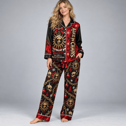 Alice in Chains Celestial Sun Moon Black Red Long Sleeve Pajamas Set NDN Worn Pajamas Mockup