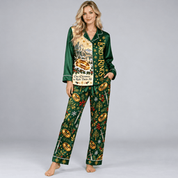 The Lord of the Rings Golden Ring Green Christmas Long Sleeve Pajamas Set NDN Worn Pajamas Mockup