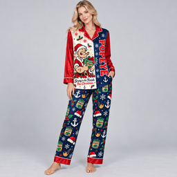 Popeye Anchor Holiday Red Navy Festive Icons Long Sleeve Pajamas Set NDN Worn Pajamas Mockup