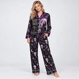 Sleep Token Purple Black Masked Figures Moons Stars Long Sleeve Pajamas Set NDN Worn Pajamas Mockup