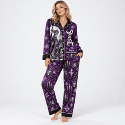 Ghost Papa Emeritus Purple Snowflakes Occult Symbols Long Sleeve Pajamas Set NDN Worn Pajamas Mockup