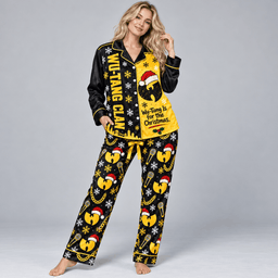 Wu Tang Clan Santa Hat Yellow Logo Holiday Long Sleeve Pajamas Set NDN Worn Pajamas Mockup