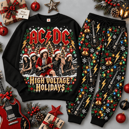ACDC High Voltage Holidays Portrait Sweater Jogger Set for Festive Rock Fans NDN Black Flat