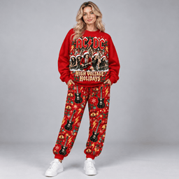 ACDC High Voltage Holidays Portrait Sweater Jogger Set for Festive Rock Fans NDN Worn