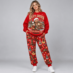 Riley Green Southern Christmas Vibes Portrait Sweater Jogger Set for Country Fans NDN Worn