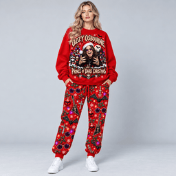 Ozzy Osbourne Prince of Dark Christmas Portrait Sweater Jogger Set for Metal Fans NDN Worn