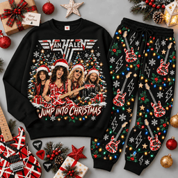 Van Halen Jump Into Christmas Portrait Sweater Jogger Set for Arena Rock Fans NDN Black Flat