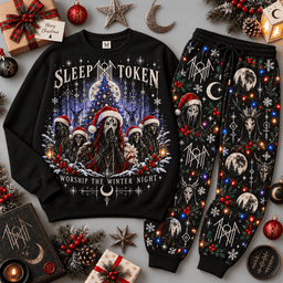Sleep Token Worship the Silent Night Masked Sweater Jogger Set for Devoted Fans NDN Black Flat