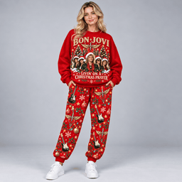 Bon Jovi Christmas Prayer Portrait Sweater Jogger Set for Arena Rock Fans NDN Worn