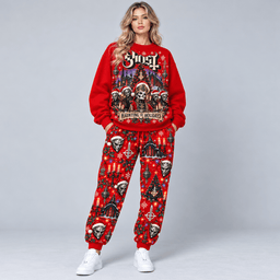 Ghost Haunting the Carols Skeletal Sweater Jogger Set for Theatrical Metal Fans NDN Worn