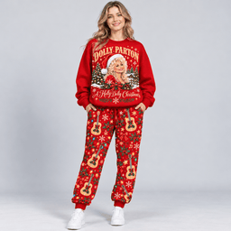Dolly Parton Holly Jolly Christmas Portrait Sweater Jogger Set for Country Music Fans NDN Worn