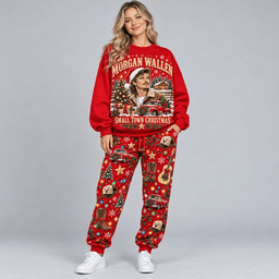 Morgan Wallen Small Town Christmas Portrait Sweater Jogger Set for Country Fans NDN Worn