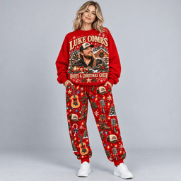Luke Combs Boots and Christmas Cheer Portrait Sweater Jogger Set for Country Fans NDN Worn