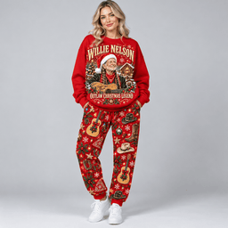 Willie Nelson Outlaw Christmas Legend Portrait Sweater Jogger Set for Country Fans NDN Worn