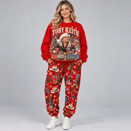 Toby Keith Red White and Christmas Flag Sweater Jogger Set for Country Fans NDN Worn