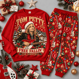Tom Petty Free Fallin for Christmas Portrait Sweater Jogger Set for Rock Fans NDN Red Flat