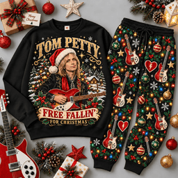 Tom Petty Free Fallin for Christmas Portrait Sweater Jogger Set for Rock Fans NDN Black Flat