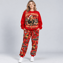 Bruce Springsteen Born for Christmas Portrait Sweater Jogger Set for Heartland Rock Fans NDN Worn