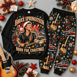 Bruce Springsteen Born for Christmas Portrait Sweater Jogger Set for Heartland Rock Fans NDN Black Flat