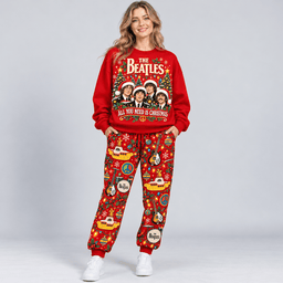The Beatles All You Need Is Christmas Portrait Sweater Jogger Set for Music Fans NDN Worn